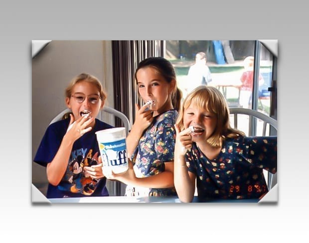 Three girls eating Fluff